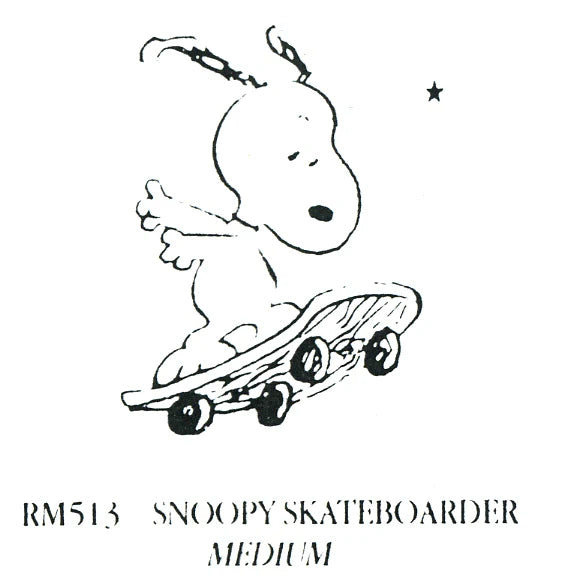 Snoopy skates rubber stamp with outline Snoopy holding a skateboard