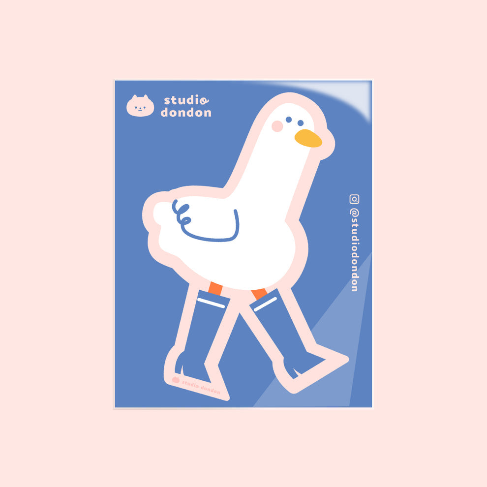 Long-legged duck vinyl sticker: white duck with orange beak, long legs